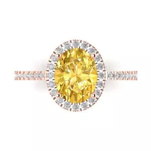 2.86 Oval Cut Halo Yellow Promise Wedding Designer Ring 14k Rose Solid Gold - Picture 1 of 11