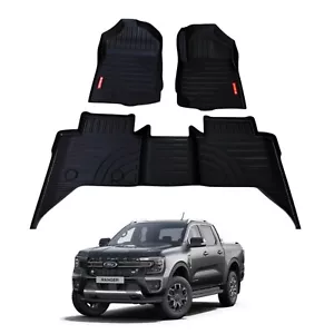 3D FULLY TAILORED MATS FOR FORD RANGER WILDTRAK 2019+ 3-PCS SET IN BLACK - Picture 1 of 5