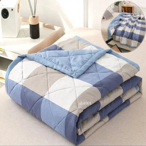 Plaid Summer Quilt Washed Cotton Air Condition Thin Comforter Blanket Bedspread - Picture 1 of 31