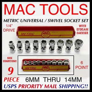 MAC TOOLS 1/4” DRIVE METRIC UNIVERSAL SWIVEL SOCKET SET (9-PIECE) 6MM THRU 14MM - Picture 1 of 3