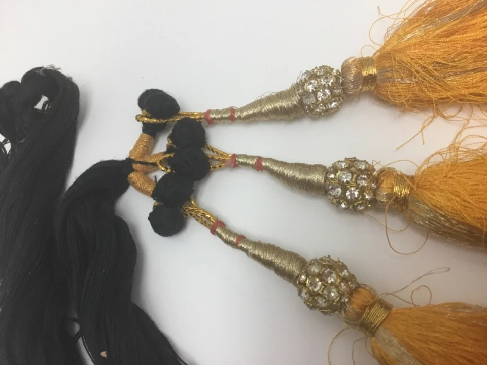 Indian Punjabi Parandi Mehndi Jagoo Mirror Silk Yellow Bridal Paranda Hair Braid - Image 1 of 1