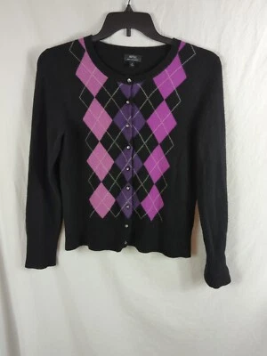 Apt. 9 Womens sweater Academia Argyle Y2K Button Front Cashmere Cardigan M - Изображение 1 из 4