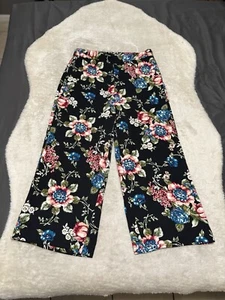 Brooks Brothers Women’s Black Floral Wide Leg Pants Size 8 High Waist - Picture 1 of 10