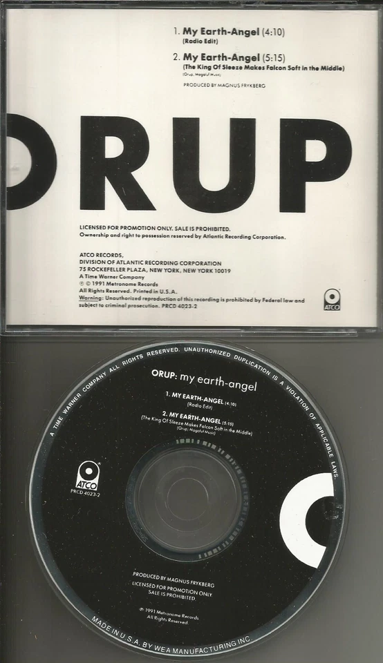 ORUP My Earth Angel 2 TRX w/ RADIO EDIT & RARE MIX 1991 PROMO DJ CD single USA Foto 1 de 1