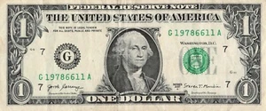 date note fancy serial number 1978 66 11 A run G district G19786611A $1 bill dc - Picture 1 of 2