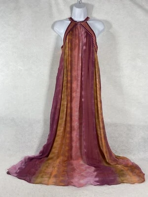 Maxi Vestido Zara Para Mujer Pequeño Rosa Marrón Cambio Lentejuelas Tie Dye Gasa” Foto 1 de 4