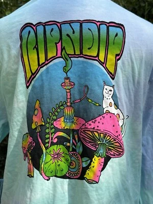 RipN Dip 长袖 T 恤,尺寸小号领带染蘑菇猫蓝色绿色水烟哇 — 第 1/4 张图片