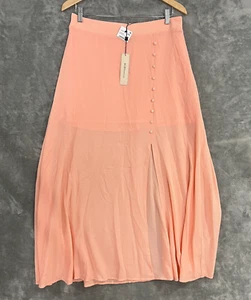BCBGeneration Tropical Peach Pink Maxi Skirt Side Slit Print NEW Size Large - Imagen 1 de 8