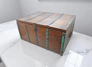 Antique Wooden Large Storage Chest Box Original Old Hand Crafted - Picture 1 of 7