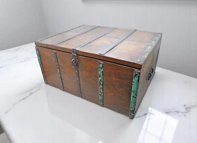 Antique Wooden Large Storage Chest Box Original Old Hand Crafted - Image 1 of 4