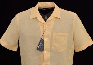 Men's MURANO Peach Light Orange Linen Fitted Short Sleeve Shirt Medium M NEW NWT - Picture 1 of 1
