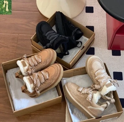 UGG AUSTRALIA & Geschenke Damen Winter Lowmel Wildleder-Schaffell-Sneaker Warme Schuhe &