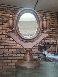 Antique Victorian 12" Solid Walnut Wooden Rotatable Shaving Mirror - Picture 1 of 10