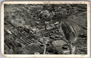 Complejo de refinería indio vista aérea postal vintage Lawrenceville, IL 1940s - Imagen 1 de 2