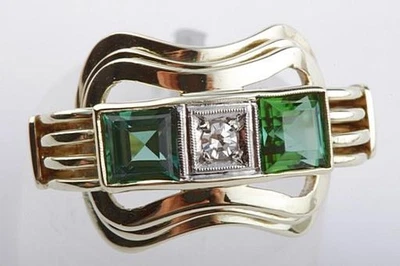 Turmalin Diamant Ring 585 Gelb Gold 14k Gr 54 Top   - Bild 1 von 4