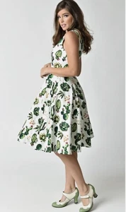 NWT EVA ROSE Cactus Dress size M FIT & FLARE Swing POCKETS Cruiser Succulents - Picture 1 of 22
