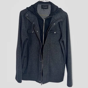 Banana Republic Jacket Mens L Gray Hooded Casual Soft Knit Layered Look Tweed - Picture 1 of 10