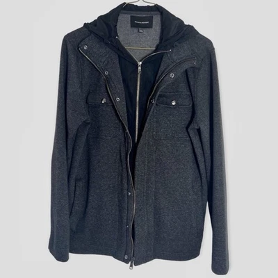 Chaqueta Banana Republic Para Hombre L Gris Con Capucha Informal Tejido Suave En Capas Look Tweed Foto 1 de 4