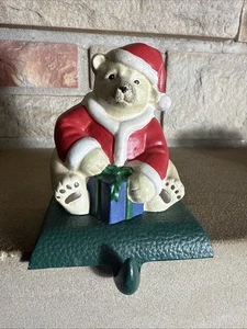 Eddie Bauer 1998 Cast Iron POLAR BEAR in Red Santa Hat Christmas Hanger Holder - Picture 1 of 6