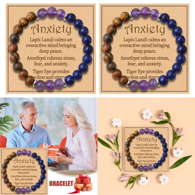 Pulsera de cuentas de 2 piedras curativas de cristal protección contra la ansiedad piedras preciosas naturales regalo Foto 1 de 4