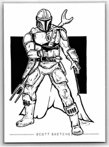 Mandalorian Pen Sketch Card - Scott Sketches Trading Card Print Fan Art - Picture 1 of 3