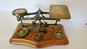 Victorian Vintage Antique mahogany and brass postal scales c1900 - Picture 1 of 10