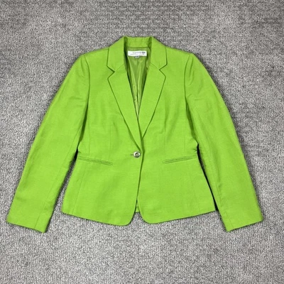 Blazer TAHARI Arthur S Levine Mujer Seis Verde Mezcla de Lino Oficina Carrera Negocios Foto 1 de 4