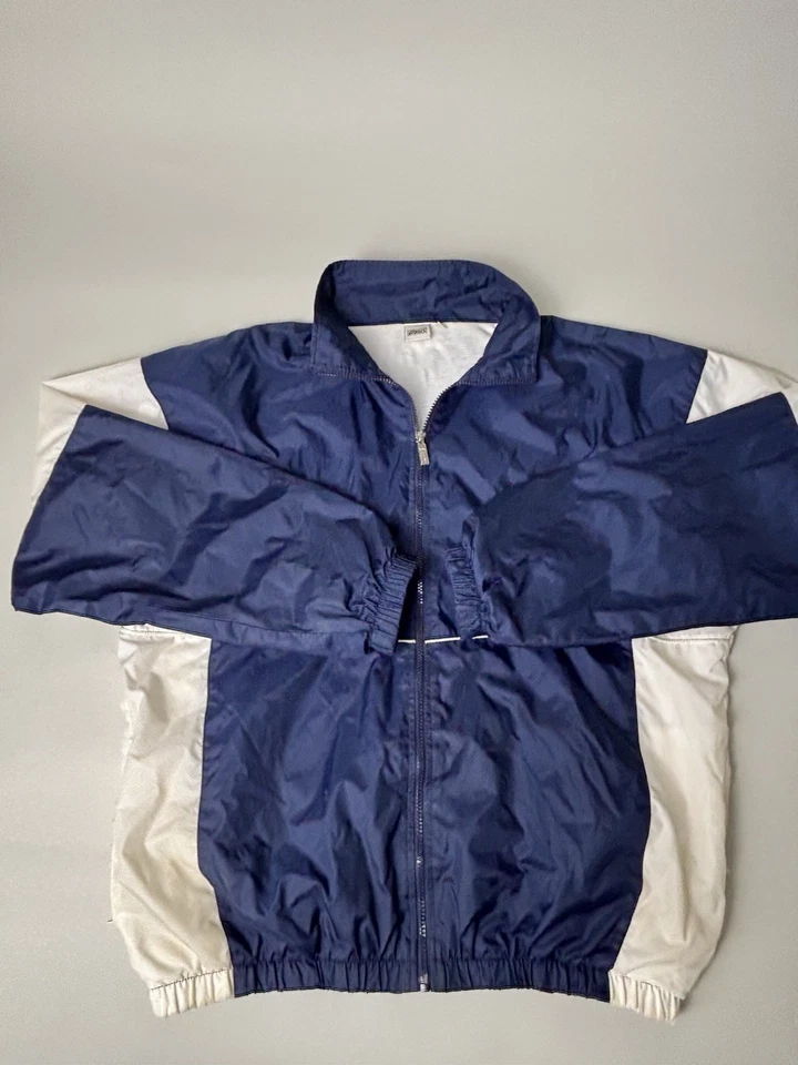 Chaqueta cortavientos vintage ASICS para hombre talla L azul blanco cremallera Y2K atlética Foto 1 de 4