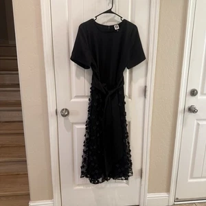Anne Klein Black Floral 3D Appliqué Midi Dress Size L - Picture 1 of 11