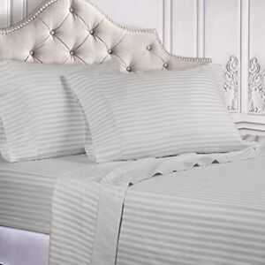 Superior Egyptian Cotton 400 Thread Count Bed Sheet Set, Striped Sateen Weave