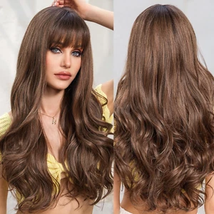 HAIRCUBE Light Ombre Brown Synthetic Women'S Wig Layered Wigs with Bangs Long Wa