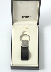 MONTBLANC JEWELLERY Key Ring MatSteel Rectangular Black MB Logo Stamped leather - Picture 1 of 12