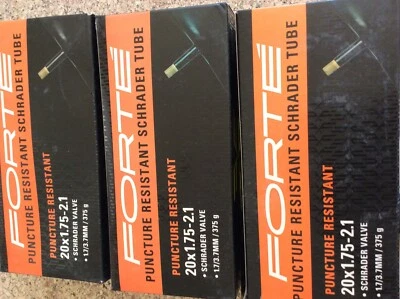 3 FORTE BICYCLE THORN RESISTANT INNER TUBES 20 X 1 75 - 2.1  schrader valve 3ea. - Image 1 of 3