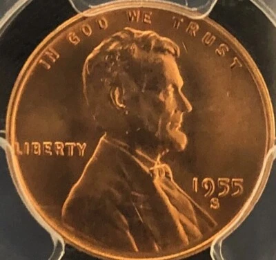 Centavo de trigo Lincoln 1955 S 1955S sin circular UNC BU PGCS Foto 1 de 4