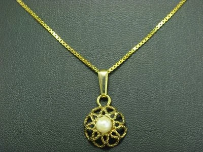 925 Collana IN Argento Sterling & 835 Ciondolo Con Akoya Perle Ricoperto / - Immagine 1 di 3