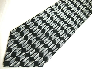 Jhane Barnes Mens Necktie Tie Black Grey Geometric Wide Silk 60" - Picture 1 of 5