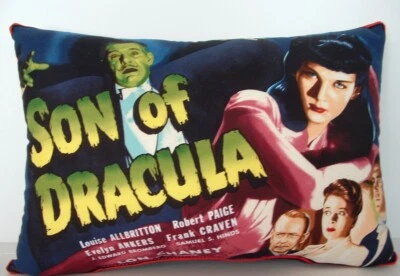 Son Of Dracula w/ Lon Chaney - Vintage Horror Movie Poster On Cotton Pillow, New - Image 1 of 4