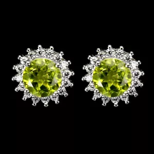 925 Sterling Silver Earrings Round Peridot 7mm Gemstone Jewelry - Picture 1 of 9