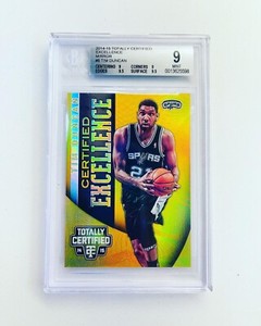 2014-15 Panini Totally Certified Excellence Mirror Gold Tim Duncan BGS 9 SSP /25