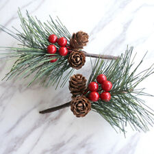 10Pcs Christmas Red Berries Pine Branches Artificial Pine Twigs Xmas Tree Decor
