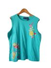 Mountain Lake Top Womens L Short Sleeveless Pullover Cotton  Graphic Turquoise