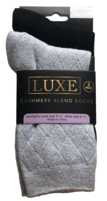 Calcetines de lujo de mezcla de lana de cachemir para damas 2 pares patrón de diamante cable azul negro Foto 1 de 4