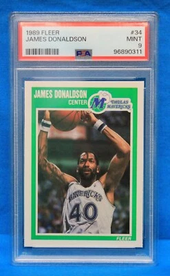 1989 FLEER # 34 James Donaldson PSA 9 MINT # 96890311  DALLAS MAVERICKS !!! - Image 1 of 2