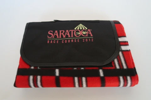 2012 Saratoga Race Course Red Plaid Picnic Blanket With Tarp Canvas Bottom Cover