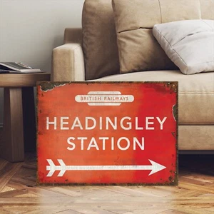 Letrero de estación de tren de cricket de Headingley de ferrocarril inglés estilo vintage de Leeds - Imagen 1 de 3