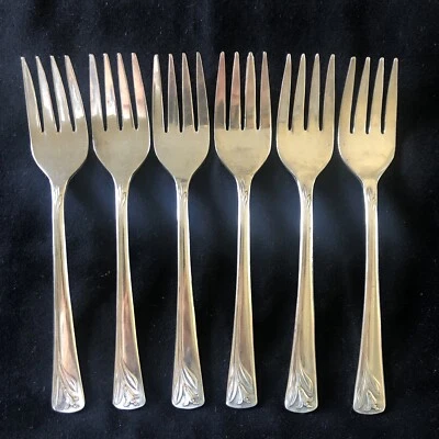 6 horquillas International Silver Sincerity Magic Lily plateadas para ensalada 1955 MCM Foto 1 de 4