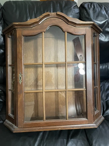 Antique Dark Wood wall mounted Display Curio cabinet Cover