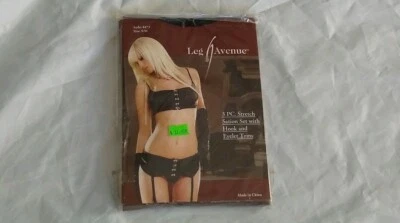 Leg Avenue Women's 3pc Black Stretch Station Set with Hook & Eyelet Trim S/MBin2 - Image 1 of 4