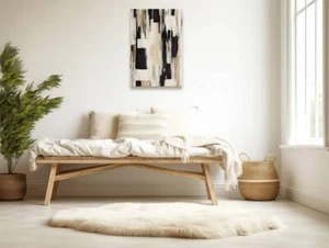 Bohomodern Abstract Beige, Black and White Wall Art Canvas Unframed Print Art - Picture 1 of 4