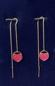 Swarovski Ginger Pierced Dangly Earrings Pink Heart, Rose gold plating. NEW💗 - Picture 1 of 3